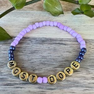 Most Dope | Mac Miller Inspired Beaded Bracelet | Gold And Black Letter Beads